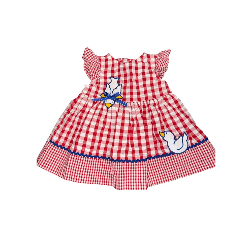 Baby Togs Vintage Red Gingham Duck Applique Dress 12 Months Ric Rac Trim 1999